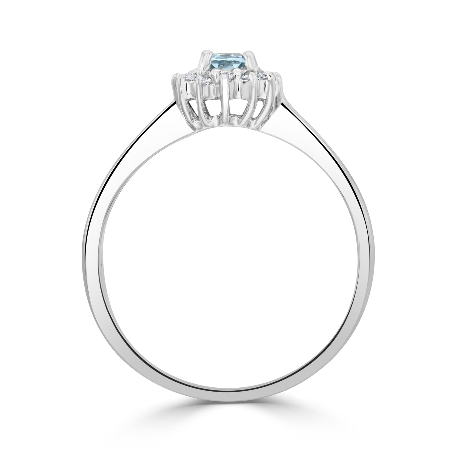 9ct White Gold Oval Aquamarine & Diamond Claw Set Cluster Ring — 6x4mm