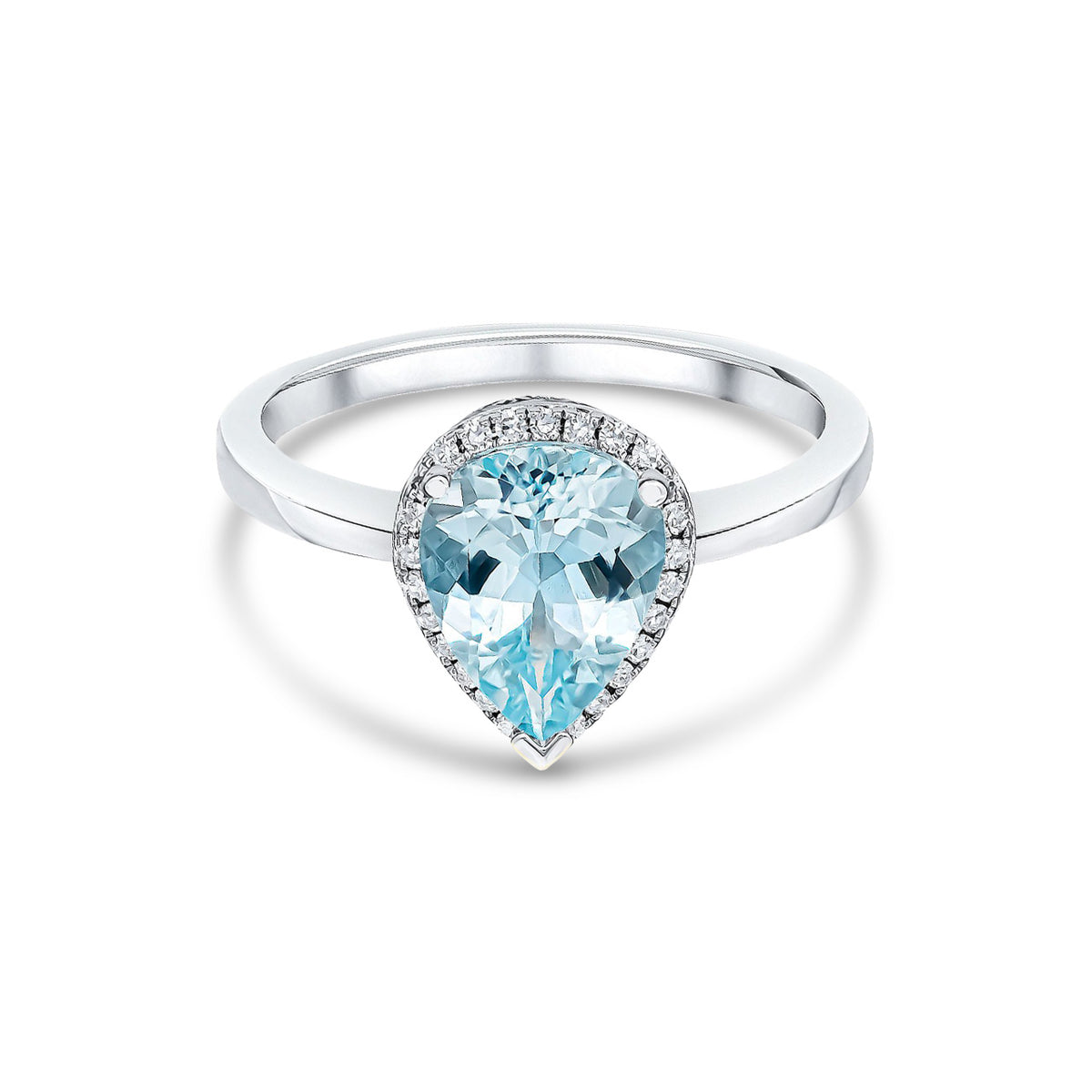 9ct White Gold Pear Shaped Natural Aquamarine and Diamond Cluster Ring — 9x7mm