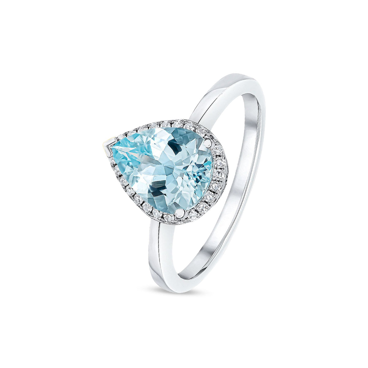 9ct White Gold Pear Shaped Natural Aquamarine and Diamond Cluster Ring — 9x7mm