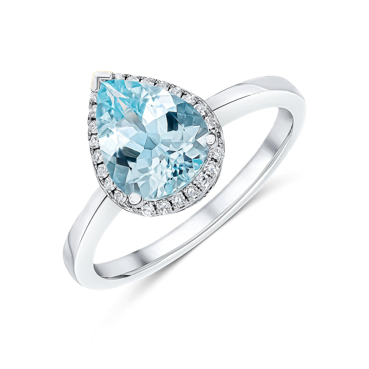 9ct White Gold Pear Shaped Natural Aquamarine and Diamond Cluster Ring — 9x7mm