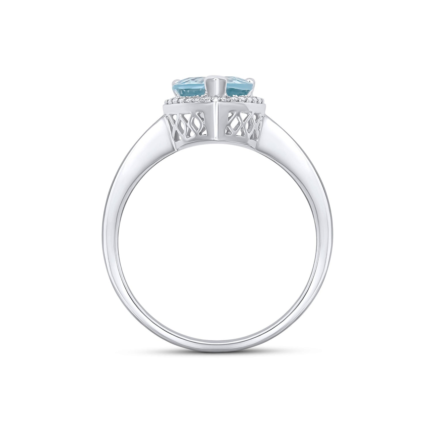9ct White Gold Pear Shaped Natural Aquamarine and Diamond Cluster Ring — 9x7mm
