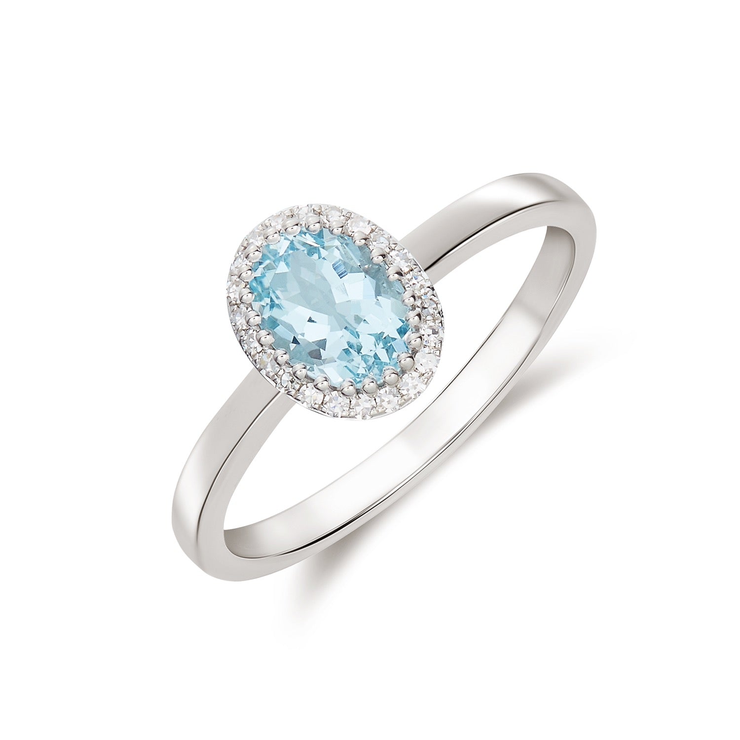 9ct White Gold Oval Natural Aquamarine and Diamond Cluster Ring — 7x5mm