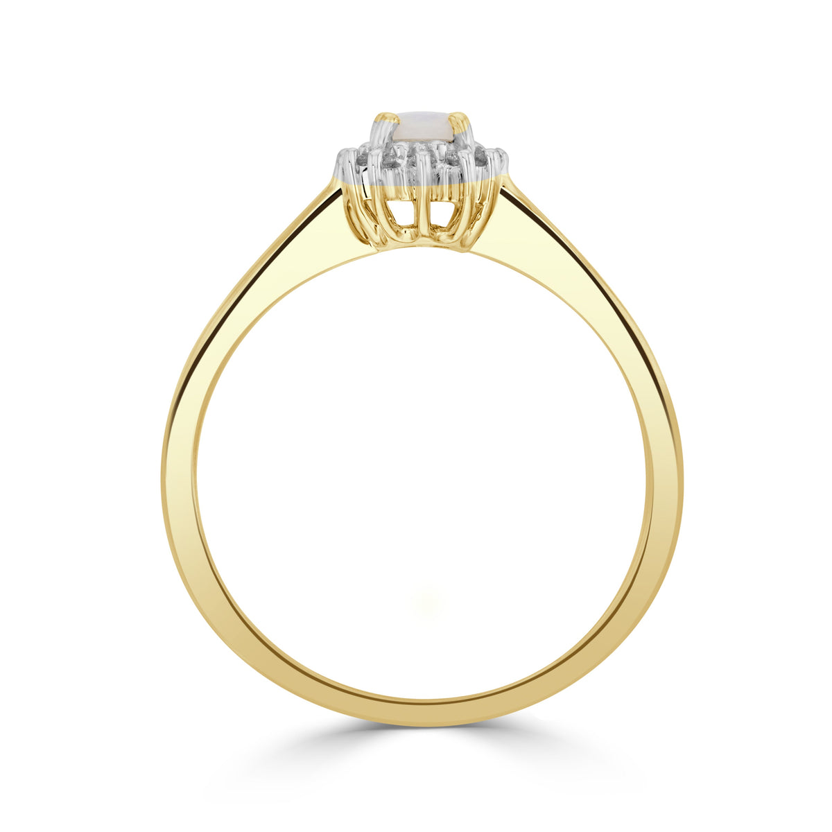 9ct Yellow Gold Oval Natural Opal and Diamond Claw Set Cluster Ring — 5x3mm