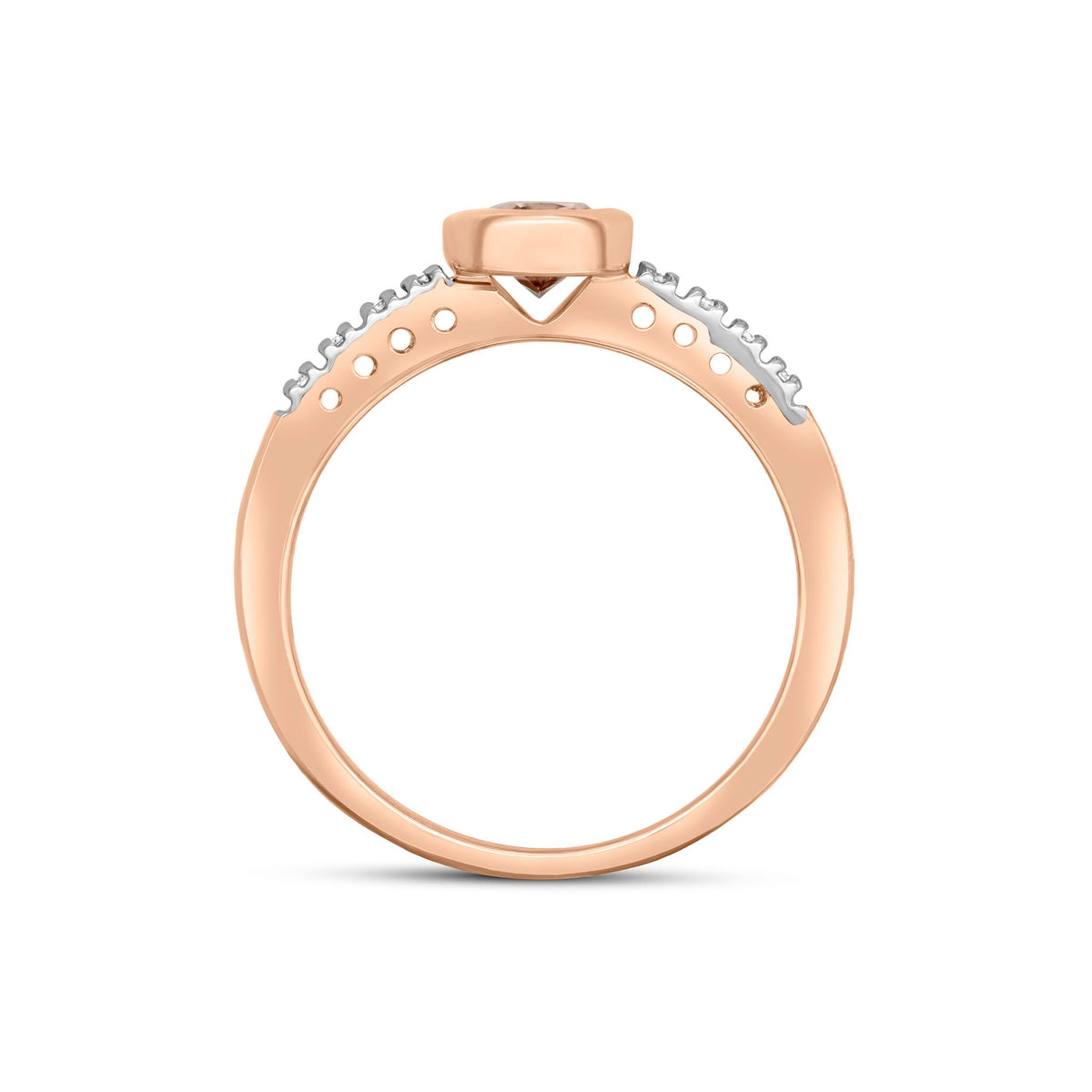 9ct Rose Gold Oval Natural Morganite Rubover Ring with Claw Set Diamond Shoulders — 7x5mm
