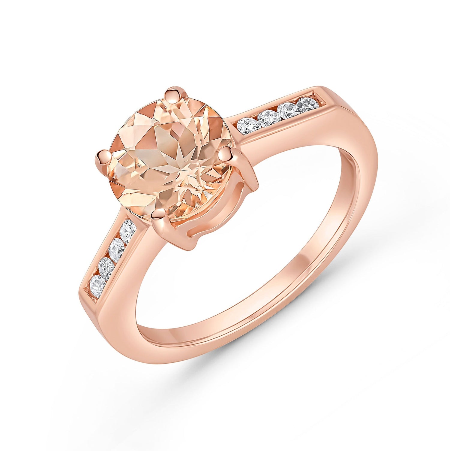 9ct Rose Gold Round Natural Morganite and Channel Set Diamond Ring — 8mm