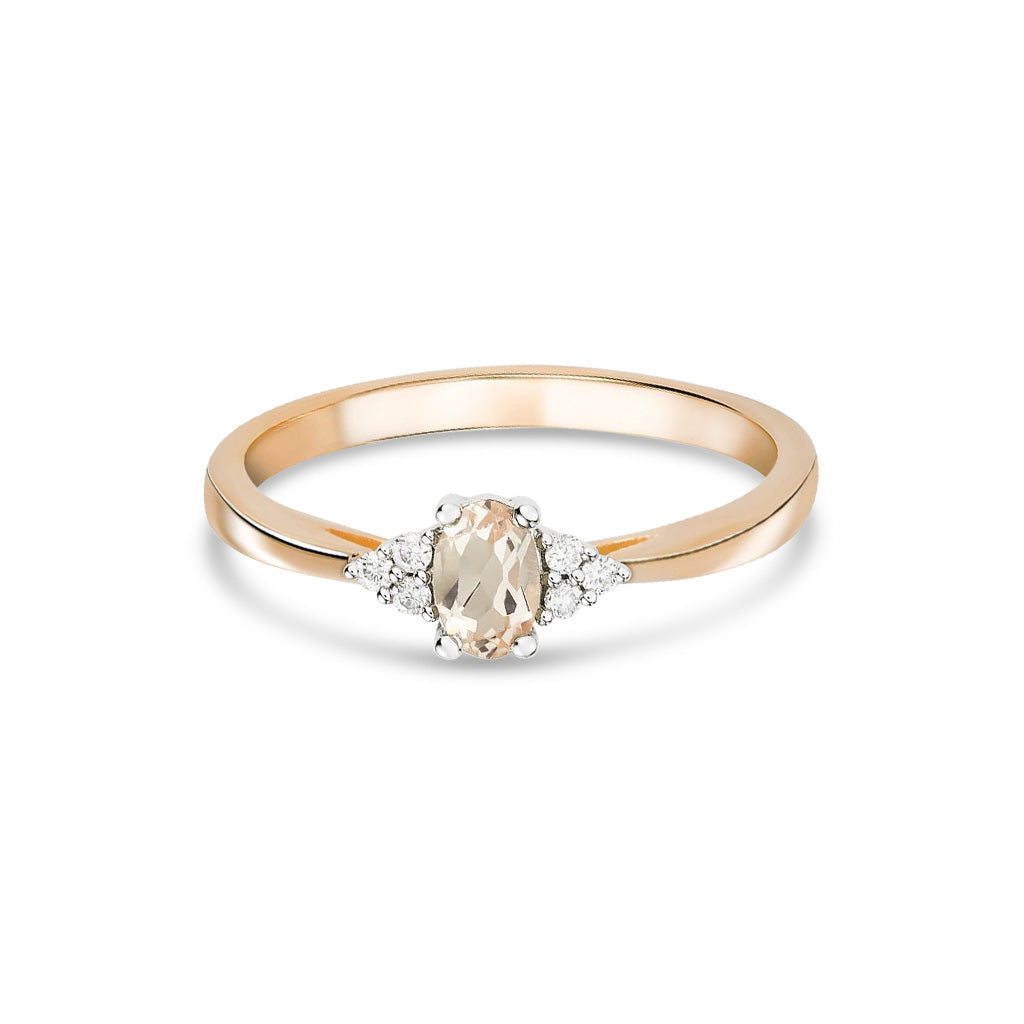 9ct Rose Gold Oval Natural Morganite and Round Diamond Trefoil Shoulder Ring — 6x4mm