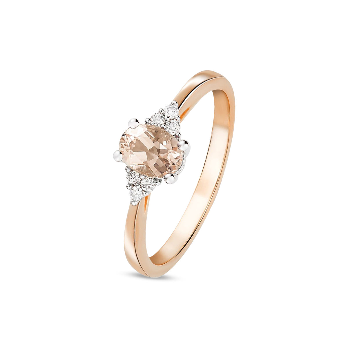 9ct Rose Gold Oval Natural Morganite and Diamond Trefoil Ring — 7x5mm