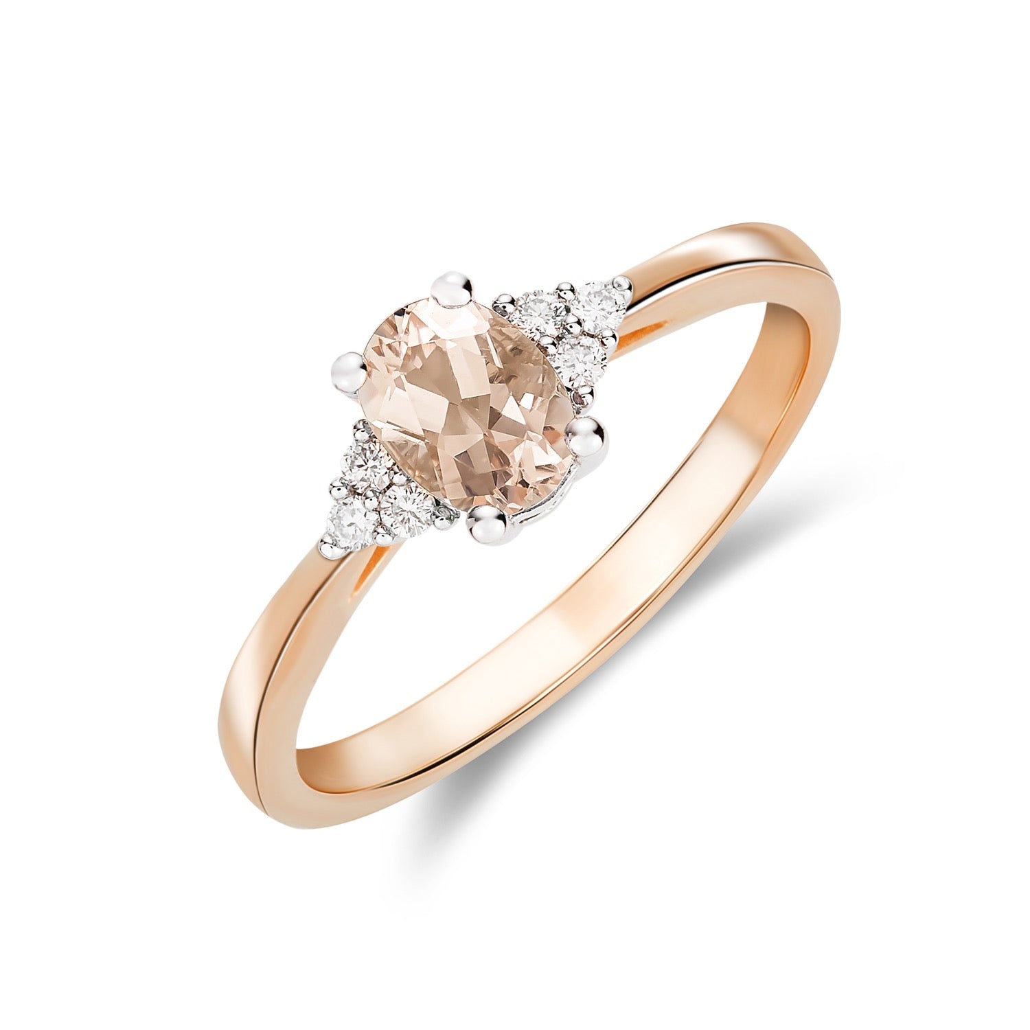 9CT Rose Gold Oval Morganite and Diamond Trefoil Ring — 7x5mm