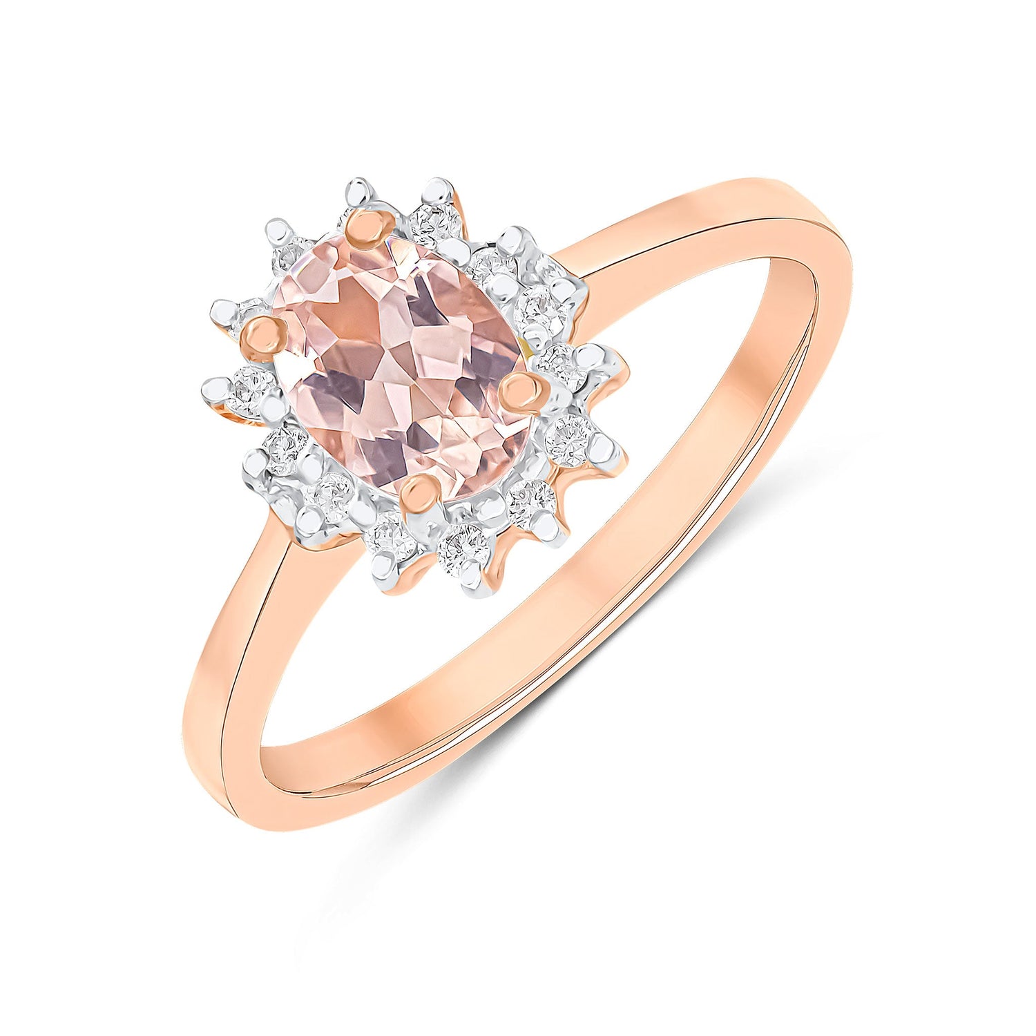 18ct Rose Gold Oval Morganite & Diamond Cluster Ring