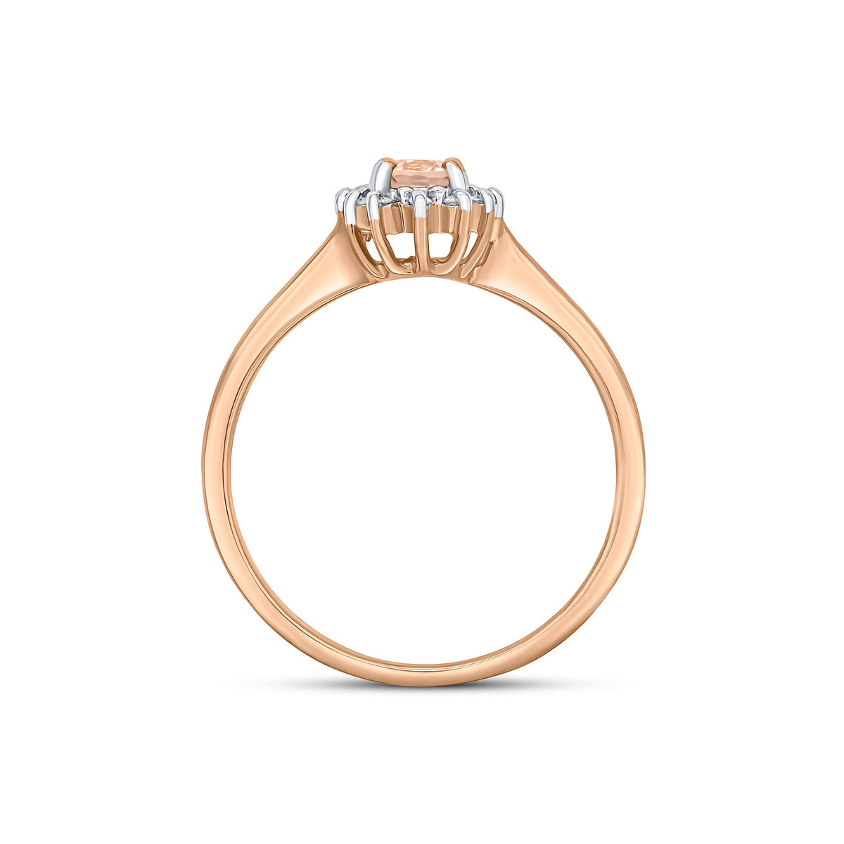 9ct Rose Gold Oval Natural Morganite and Diamond Claw Set Cluster Ring — 6x4mm