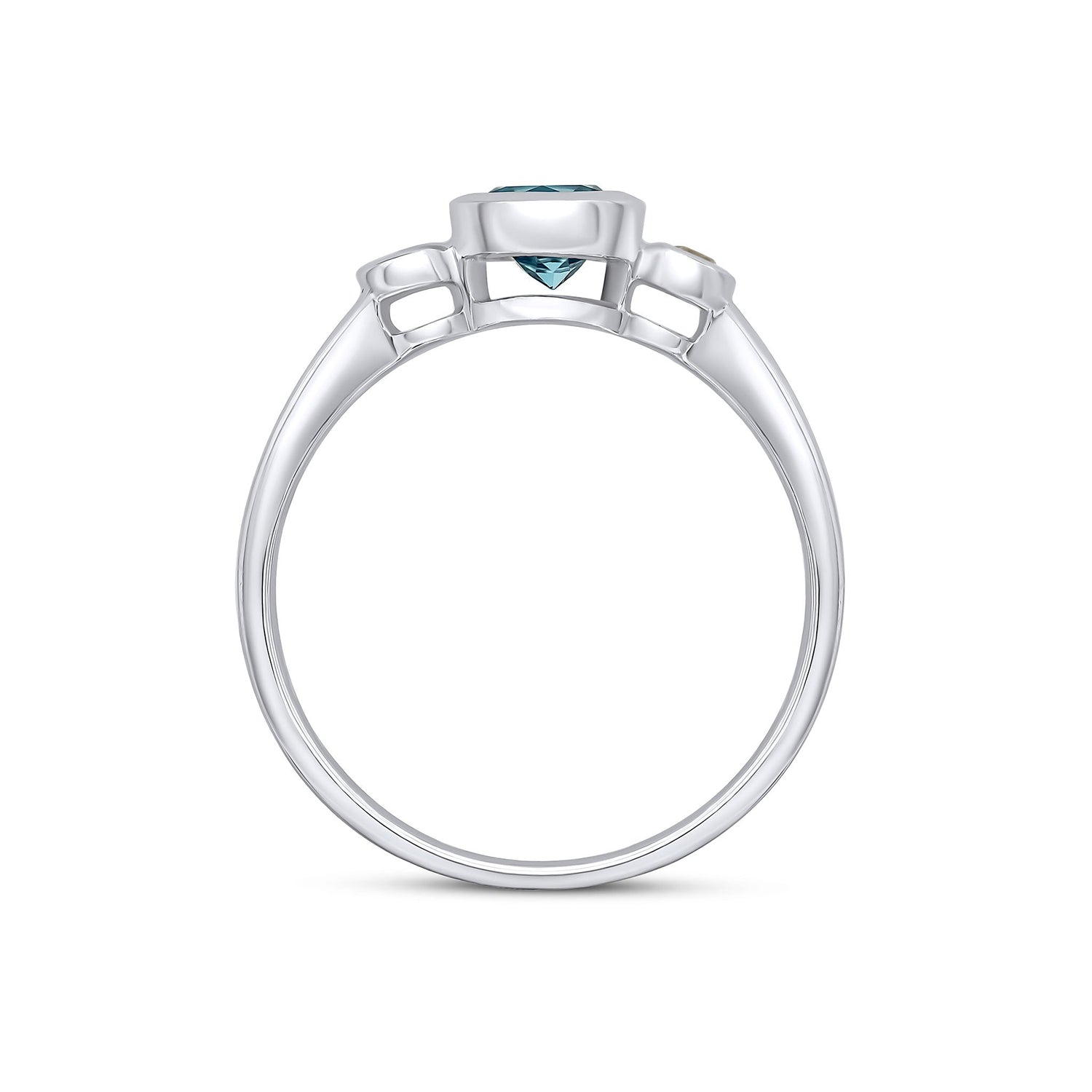 9ct White Gold Round Swiss Blue Topaz and Diamond Three Stone Ring — 5mm