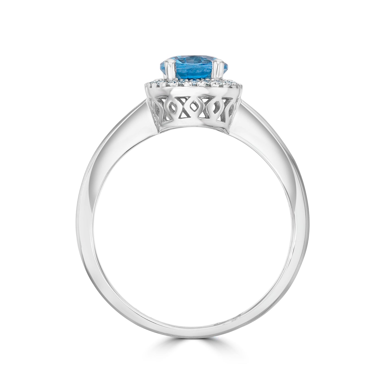 9ct White Gold Oval Swiss Blue Topaz & Diamond Claw Set Cluster Ring — 8x6mm