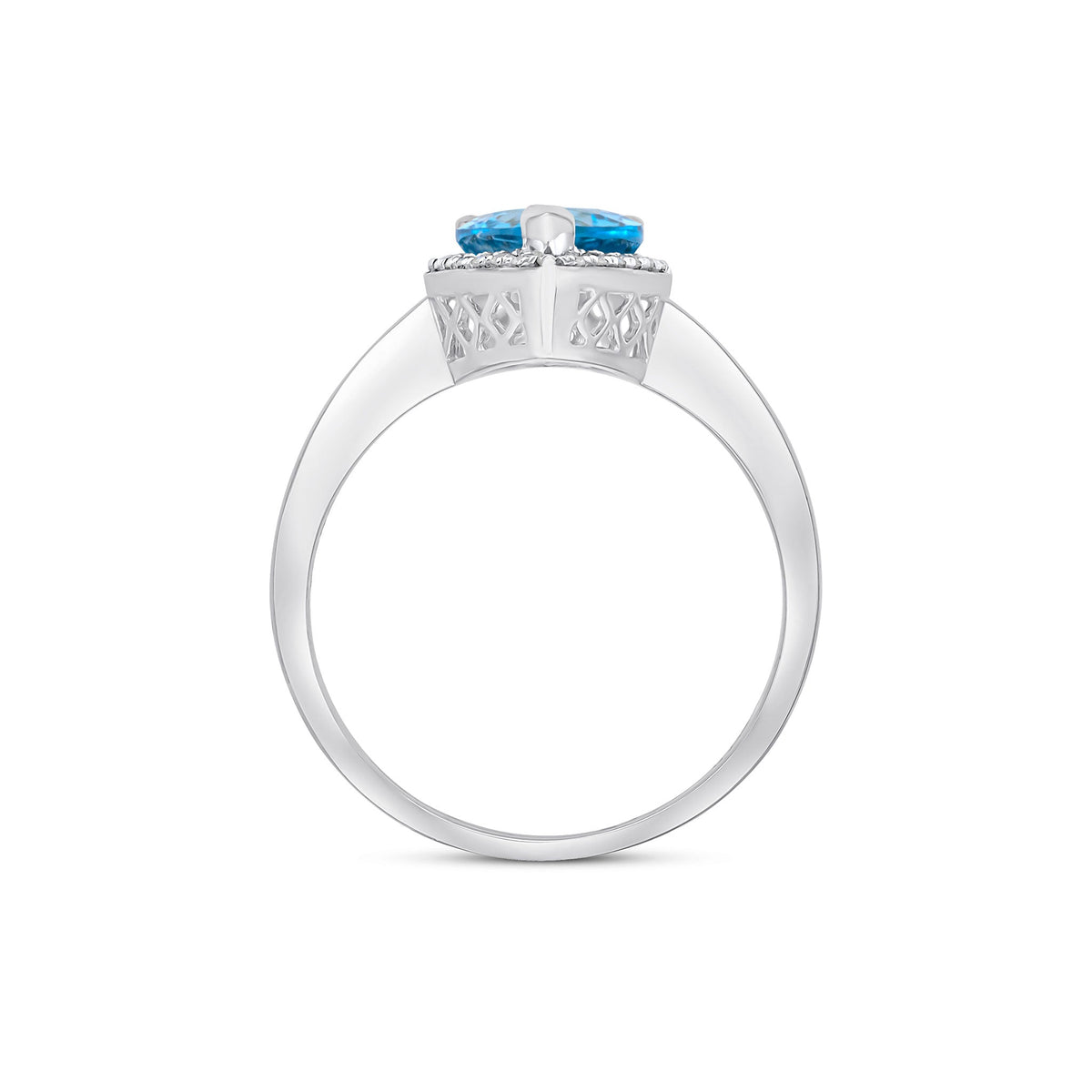 9ct White Gold Pear Shaped Natural Swiss Blue Topaz and Diamond Cluster Ring — 9x7mm