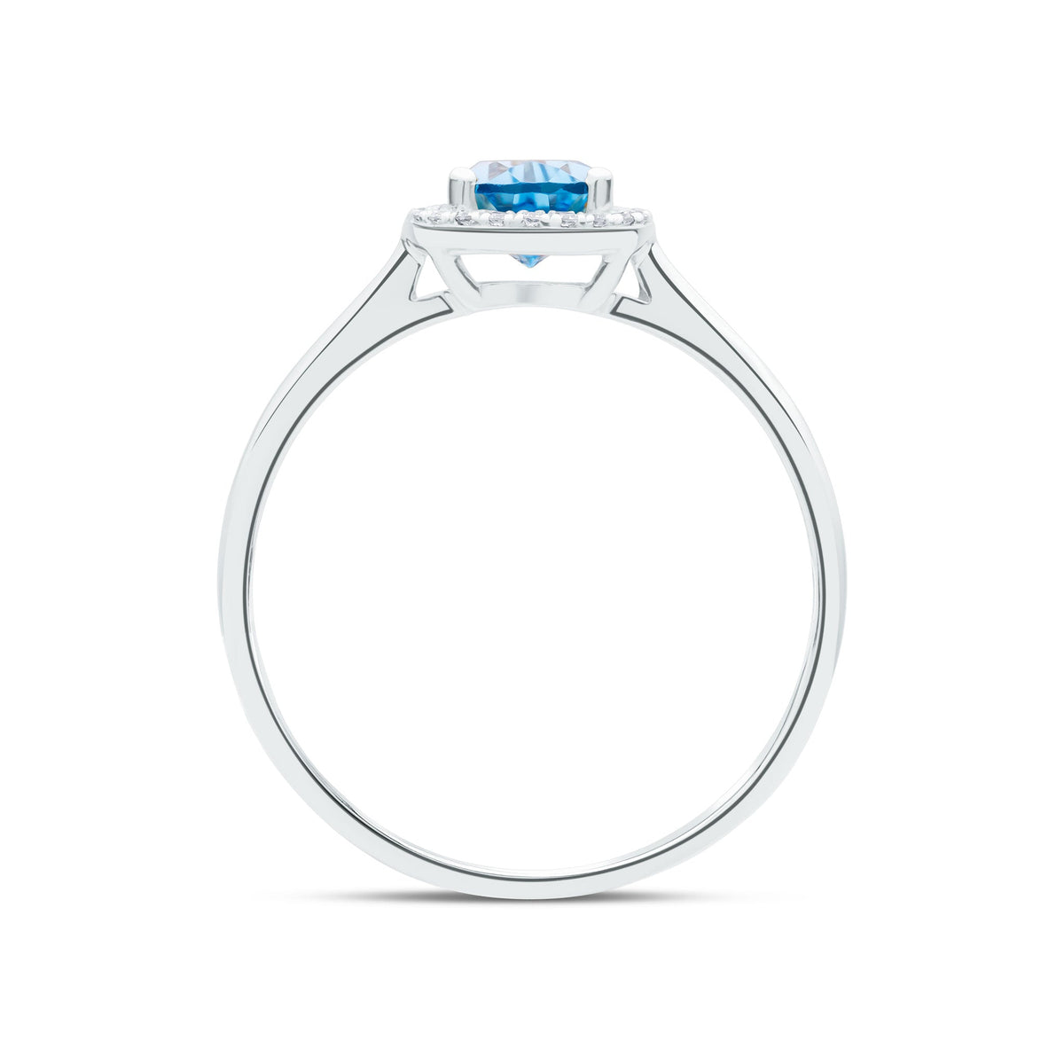 9ct White Gold Pear Shaped Natural Swiss Blue Topaz and Diamond Halo Cluster Ring — 7x5mm