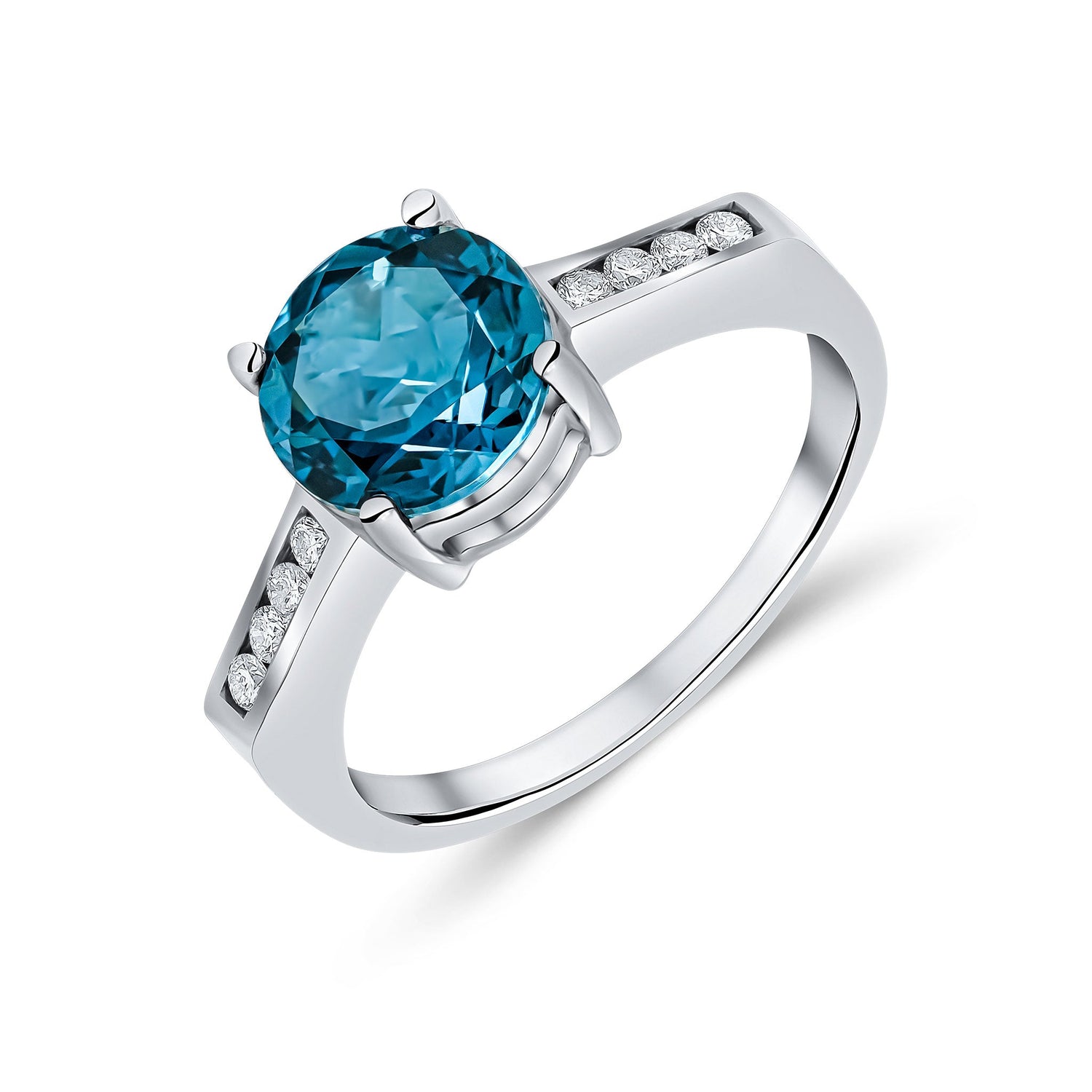 9CT White Gold Round London Blue Topaz and Diamond Ring — 8mm