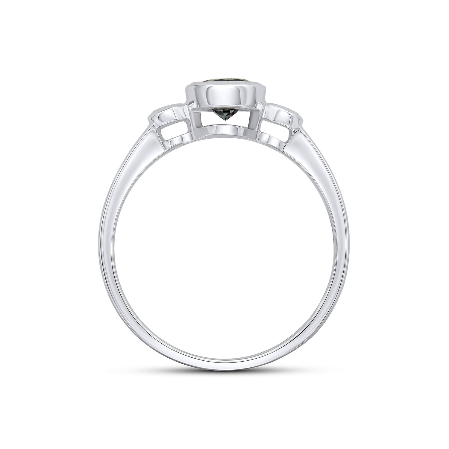 9ct White Gold Round London Blue Topaz & Diamond Rubover Three Stone Ring — 5mm