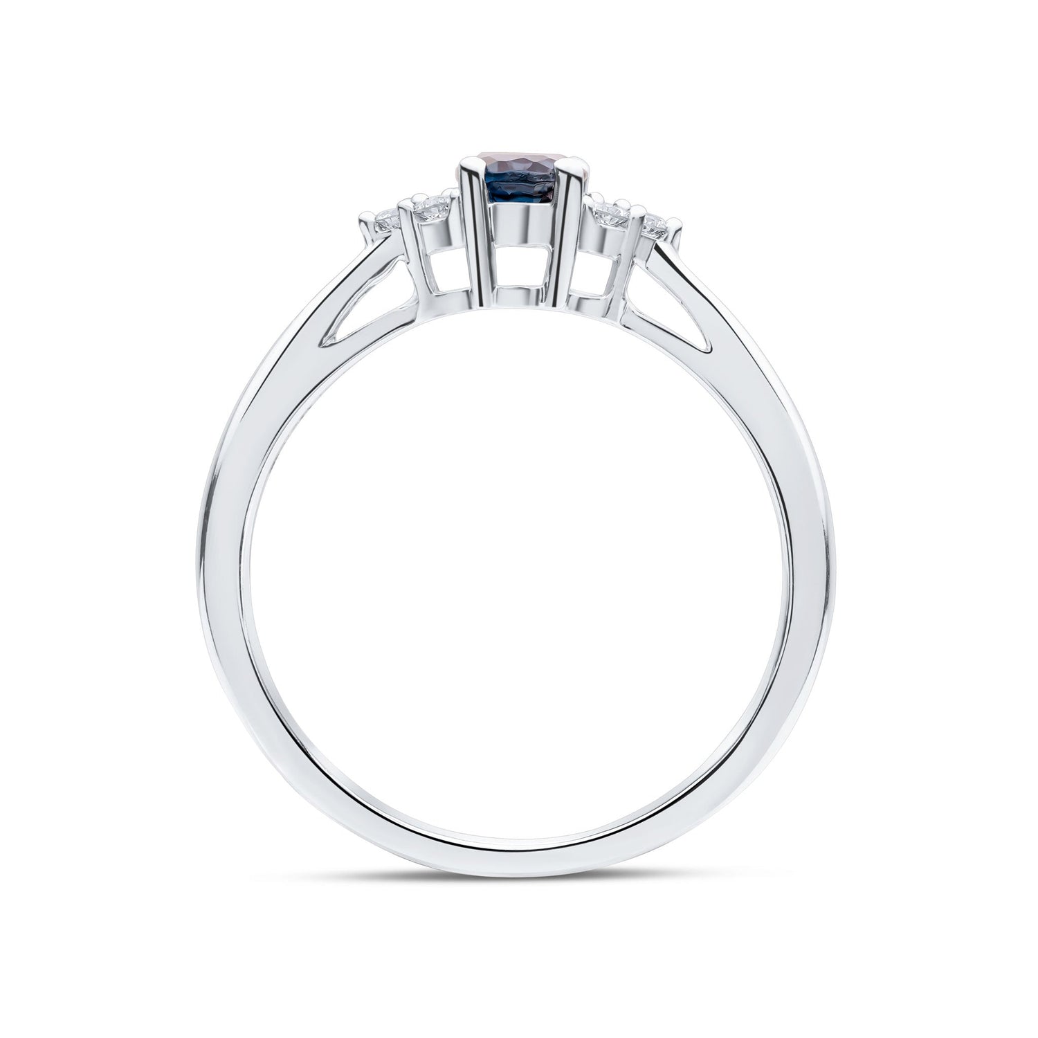 9ct White Gold Oval Natural London Blue Topaz and Diamond Trefoil Ring — 6x4mm
