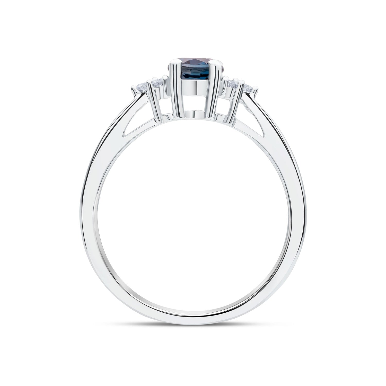 9ct White Gold Oval Natural London Blue Topaz and Diamond Trefoil Ring — 7x5mm