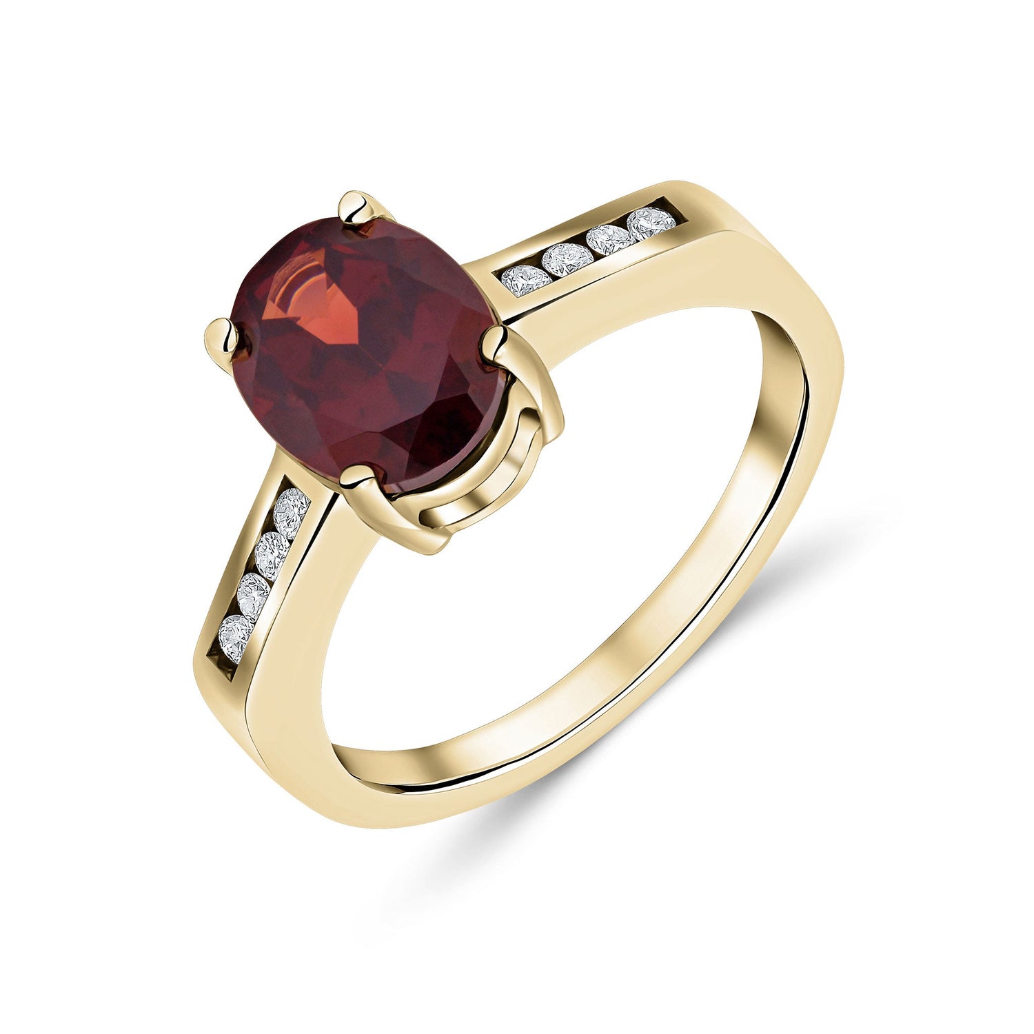 9ct Yellow Gold Oval Natural Garnet and Diamond Ring — 9x7mm