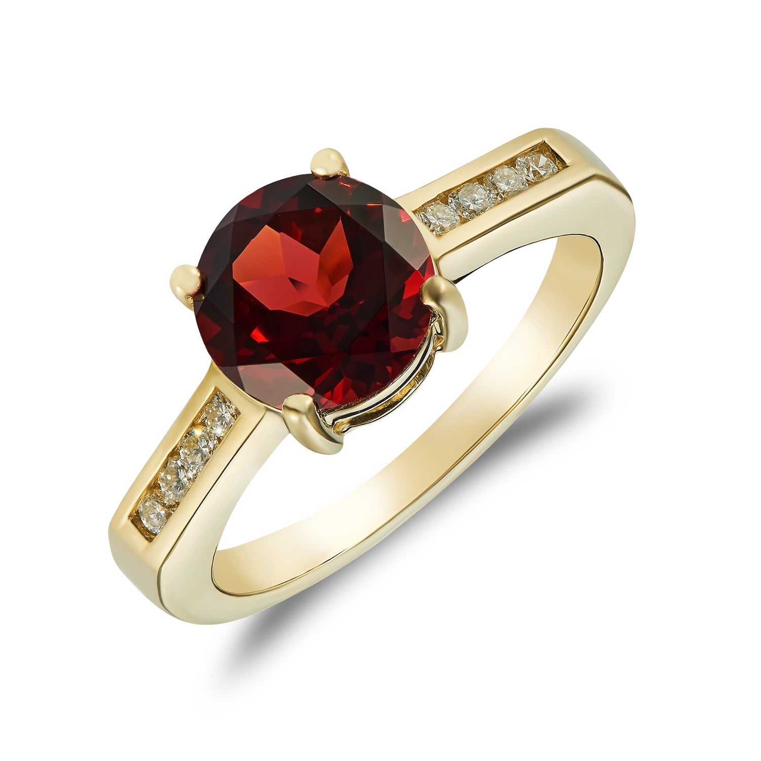 9ct Yellow Gold Round Natural Garnet and Diamond Ring — 8mm