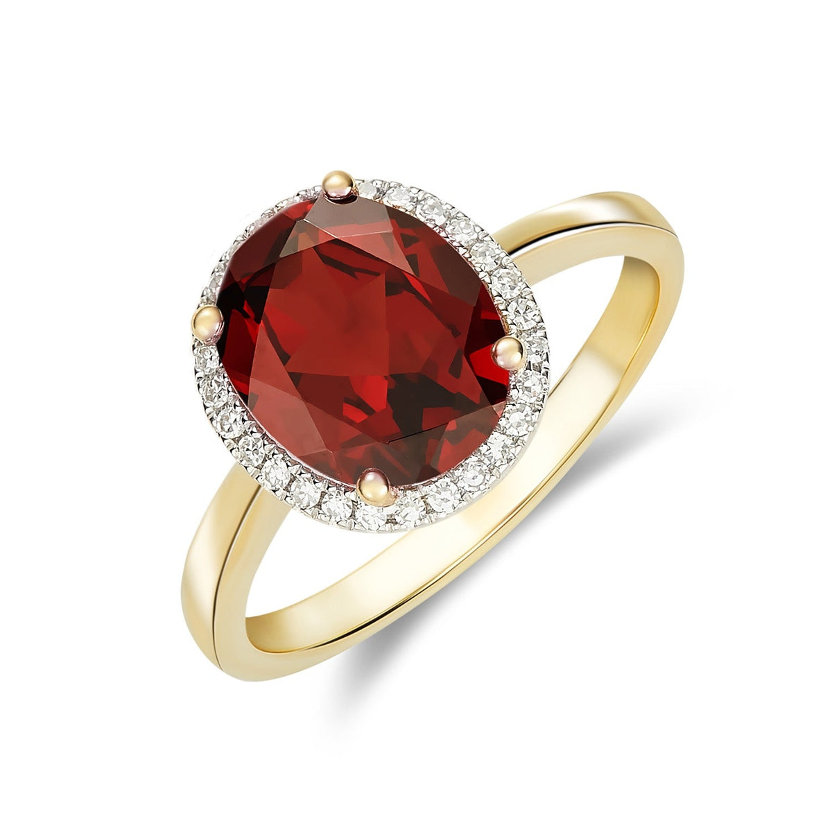 9ct Yellow Gold Oval Natural Garnet and Diamond Cluster Ring — 10x8mm