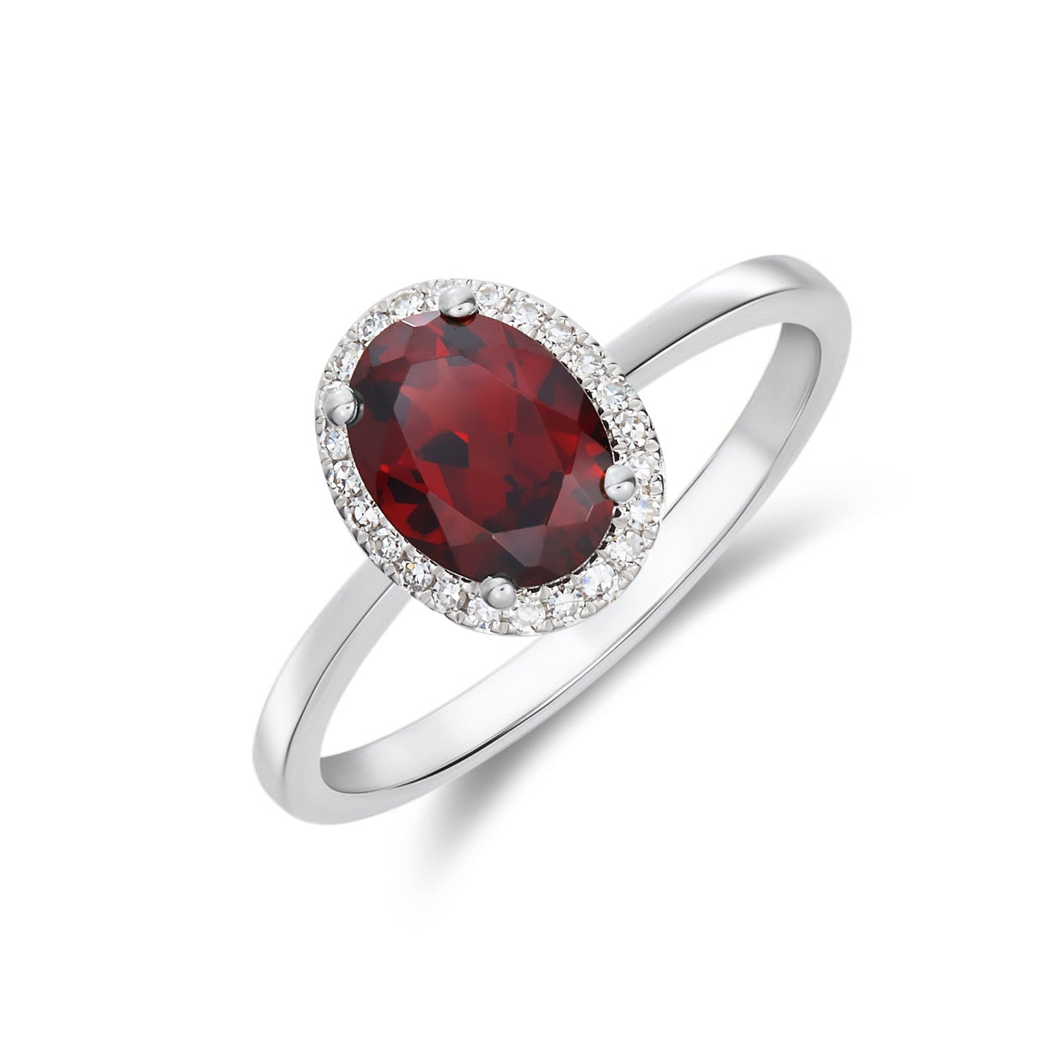 9ct White Gold Oval Natural Garnet and Diamond Cluster Ring — 8x6mm
