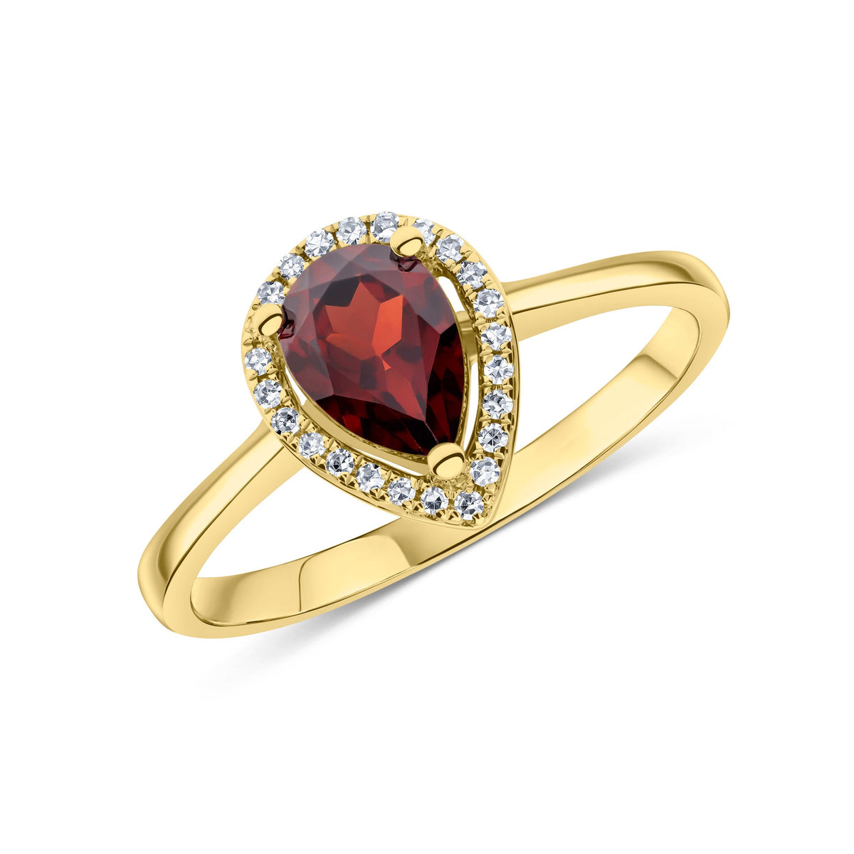 9ct Yellow Gold Pear Shaped Natural Garnet & Natural Diamond Halo Cluster Ring — 7×5mm