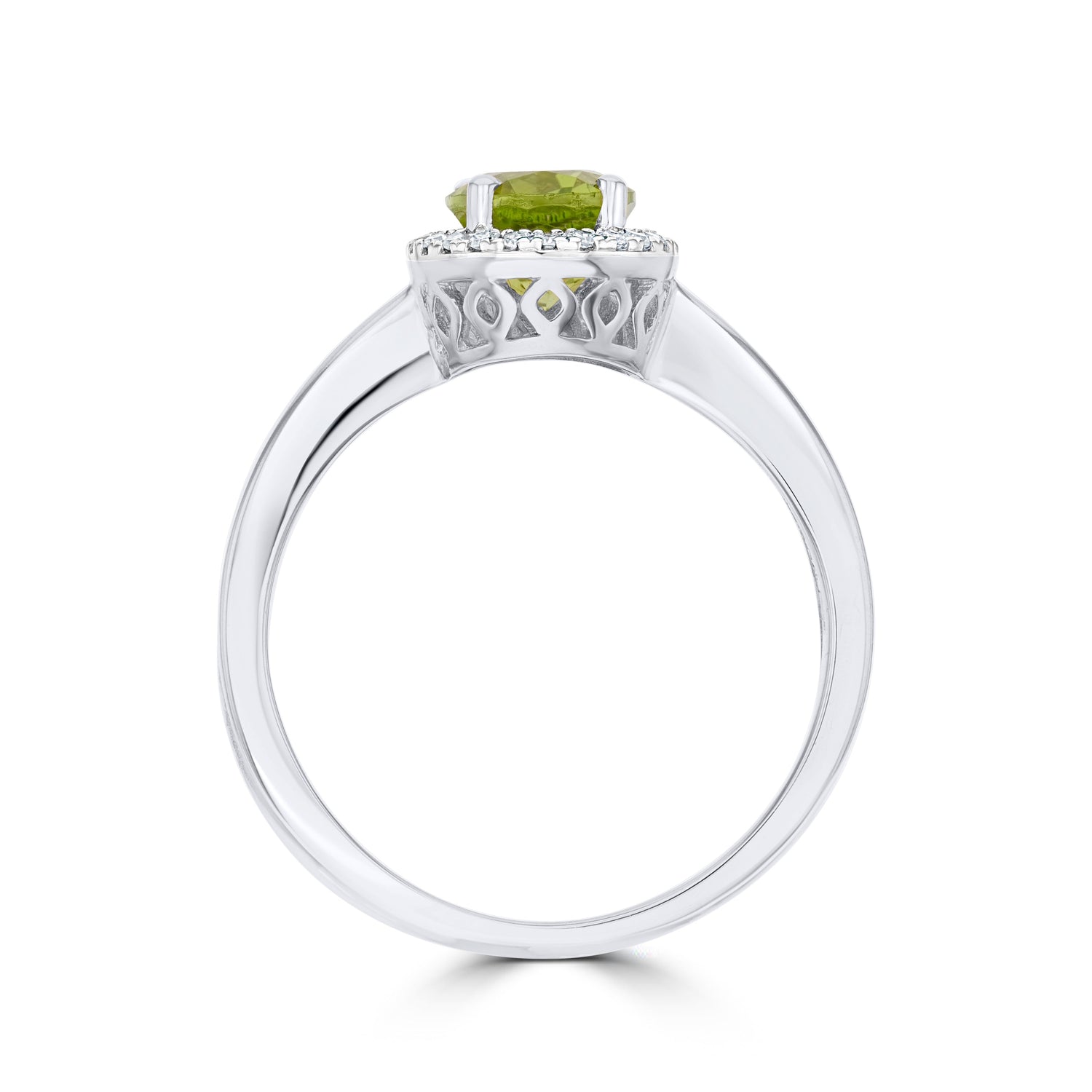 9ct White Gold Oval Natural Peridot and Diamond Cluster Ring — 8x6mm