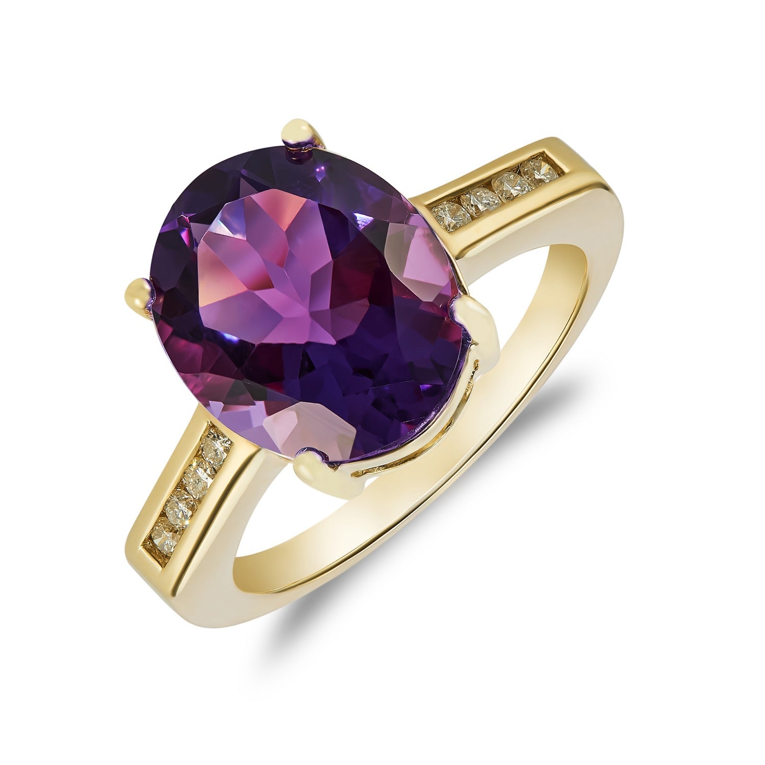 9CT Yellow Gold Oval Amethyst and Diamond Ring — 12x10mm