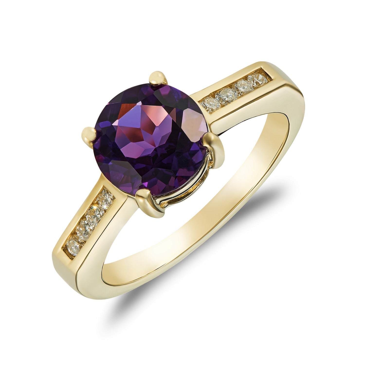 9ct Yellow Gold Round Natural Amethyst and Diamond Ring — 8mm