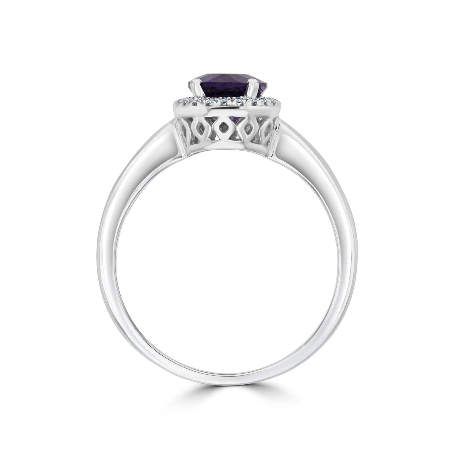 9ct White Gold Oval Amethyst & Diamond Claw Set Cluster Ring — 8x6mm