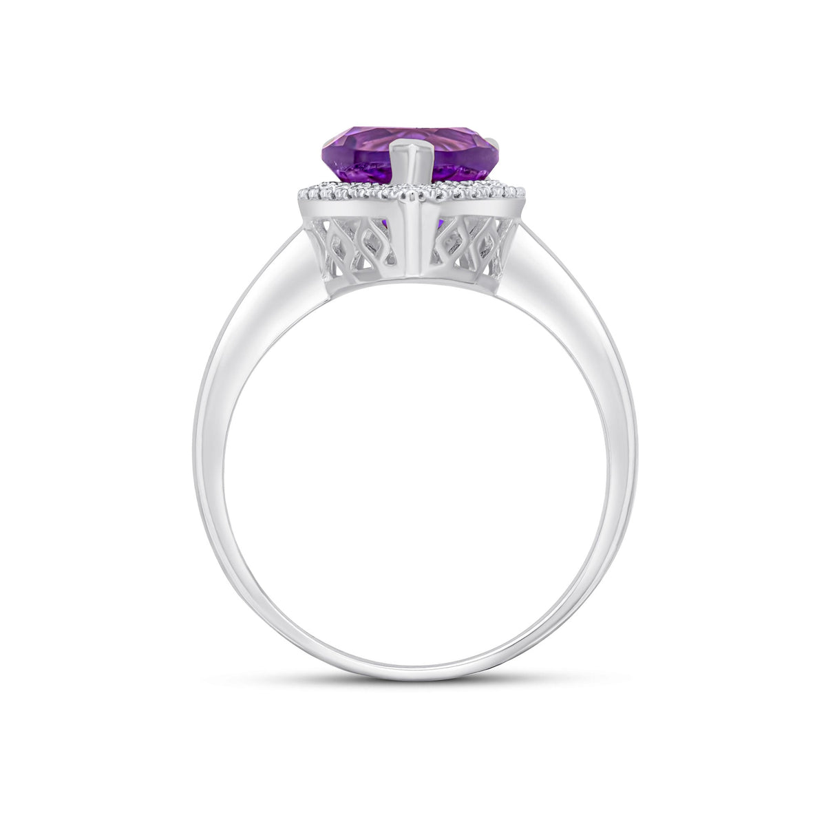 9ct White Gold Pear Shaped Natural Amethyst and Diamond Cluster Ring — 10x8mm