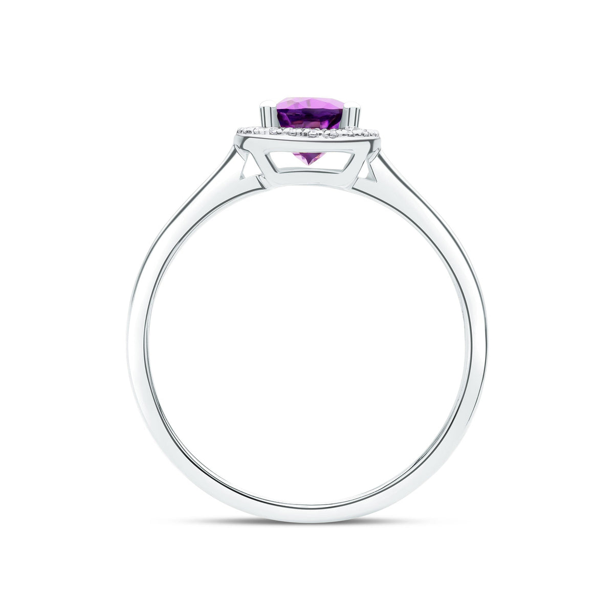 9ct White Gold Pear Shaped Natural Amethyst and Diamond Halo Cluster Ring — 7x5mm