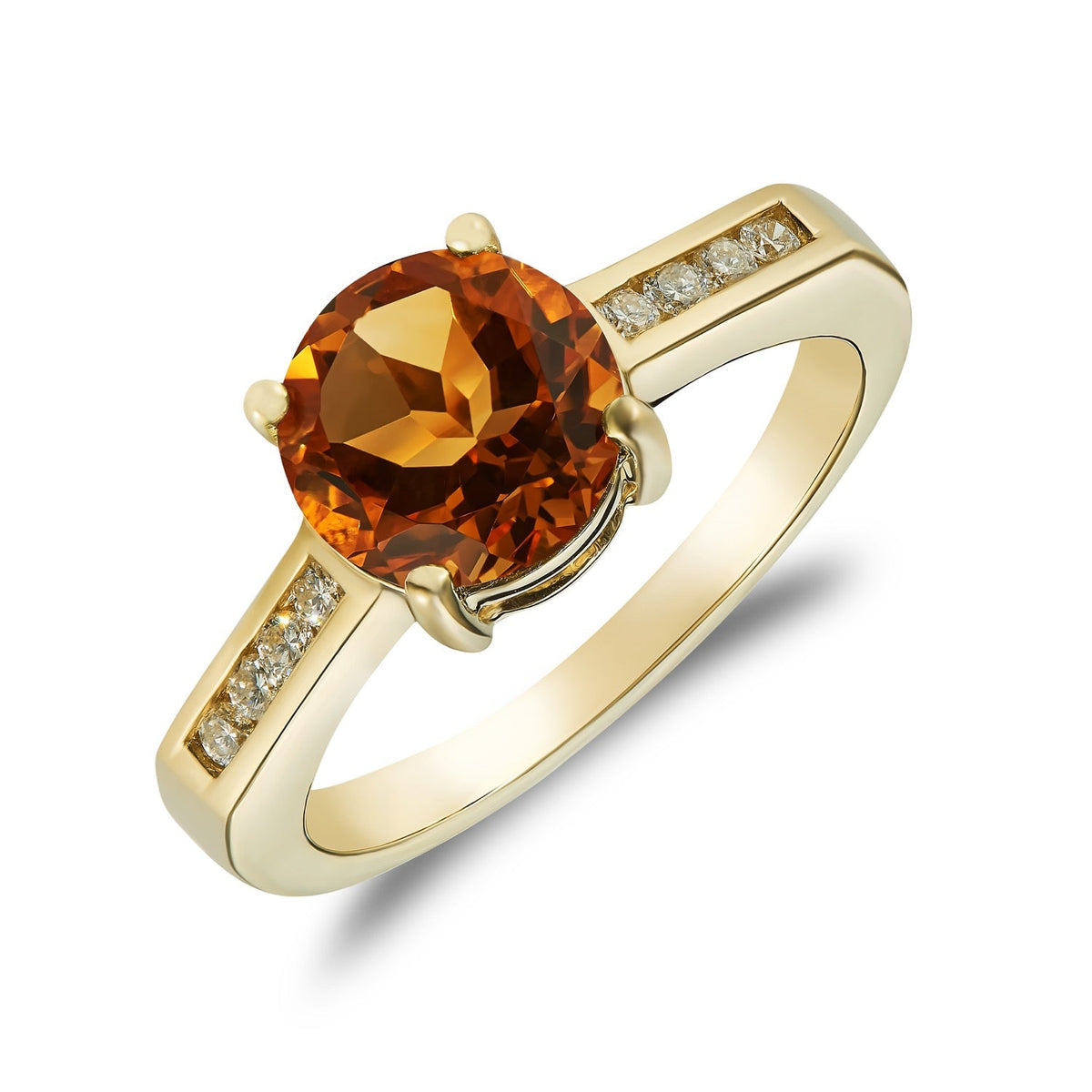 9ct Yellow Gold Round Natural Citrine and Diamond Ring — 8mm