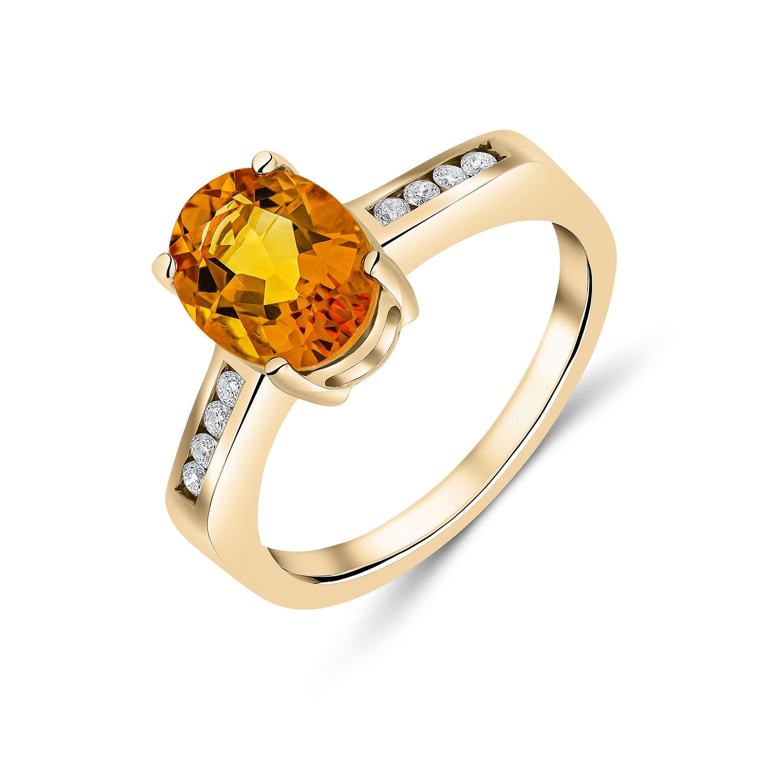 9CT Yellow Gold Oval Citrine and Diamond Ring — 9x7mm