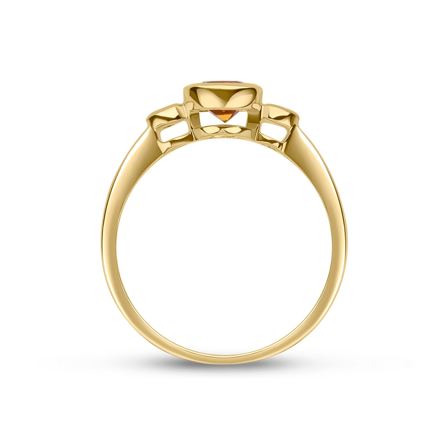 9ct Yellow Gold Round Citrine and Diamond Rubover Three Stone Ring — 5mm