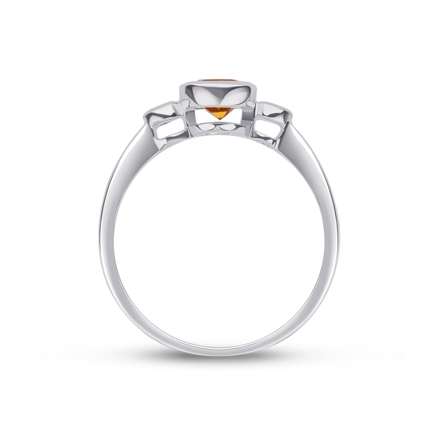 9ct White Gold Round Natural Citrine and Diamond Rubover Three Stone Ring — 5mm