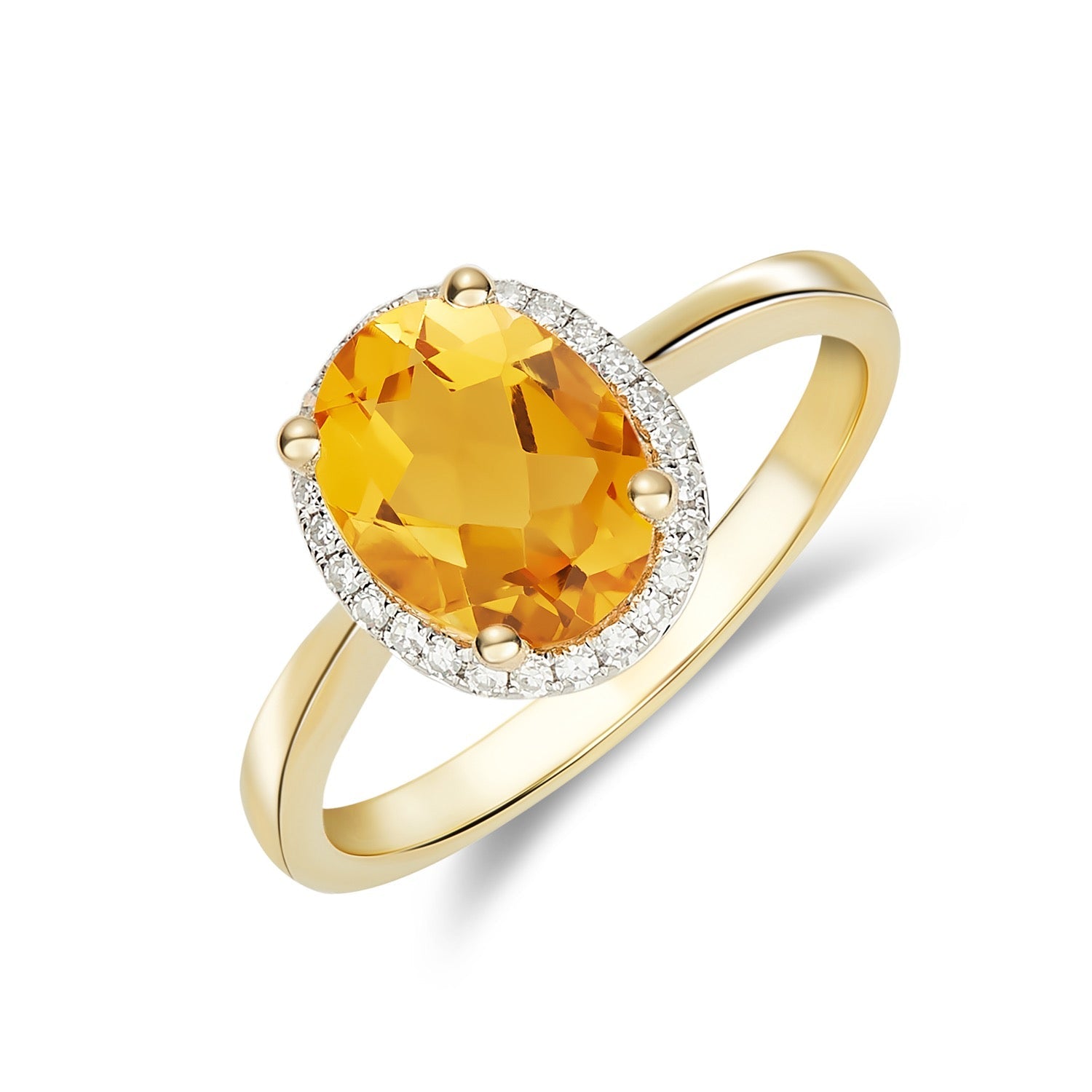 9ct Yellow Gold Oval Citrine and Diamond Cluster Ring — 9x7mm