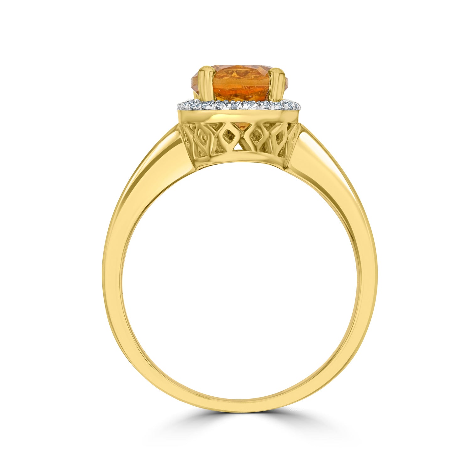 9ct Yellow Gold Oval Citrine and Diamond Cluster Ring — 9x7mm
