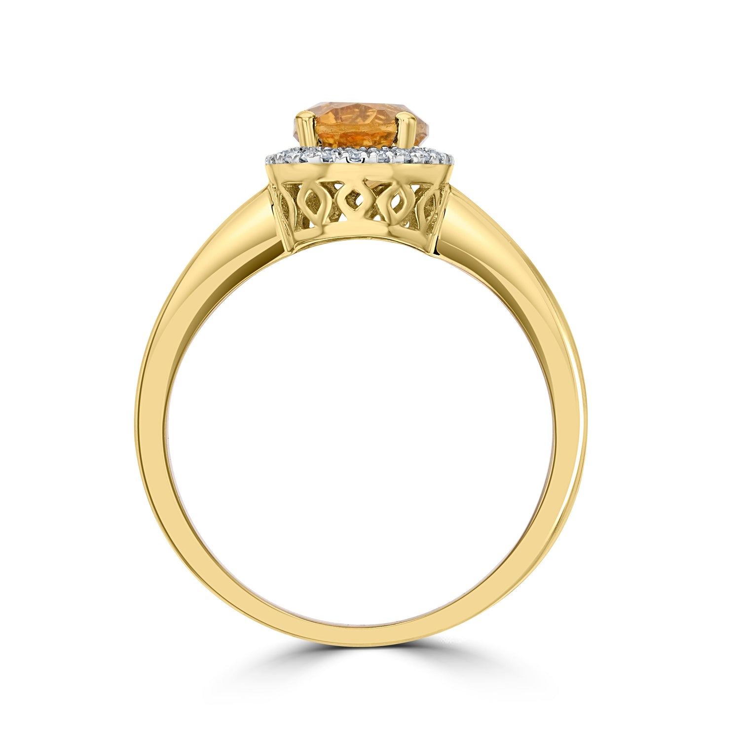 9ct Yellow Gold Oval Citrine and Diamond Claw Set Cluster Ring — 8x6mm