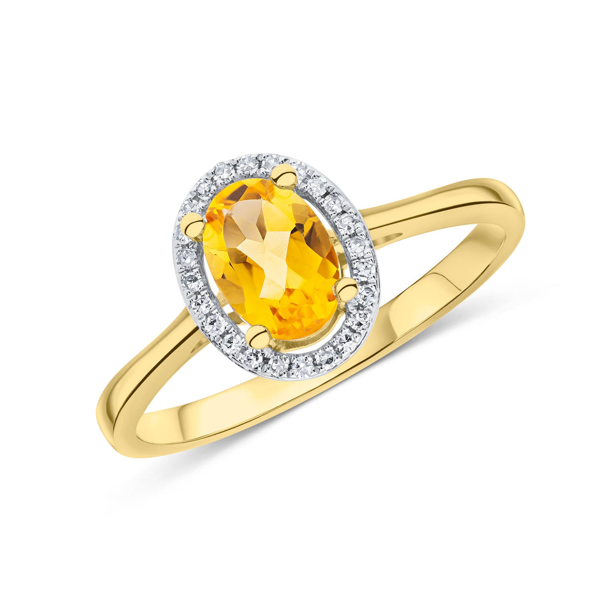 9ct Yellow Gold Oval Natural Citrine & Natural Diamond Halo Cluster Ring — 7×5mm