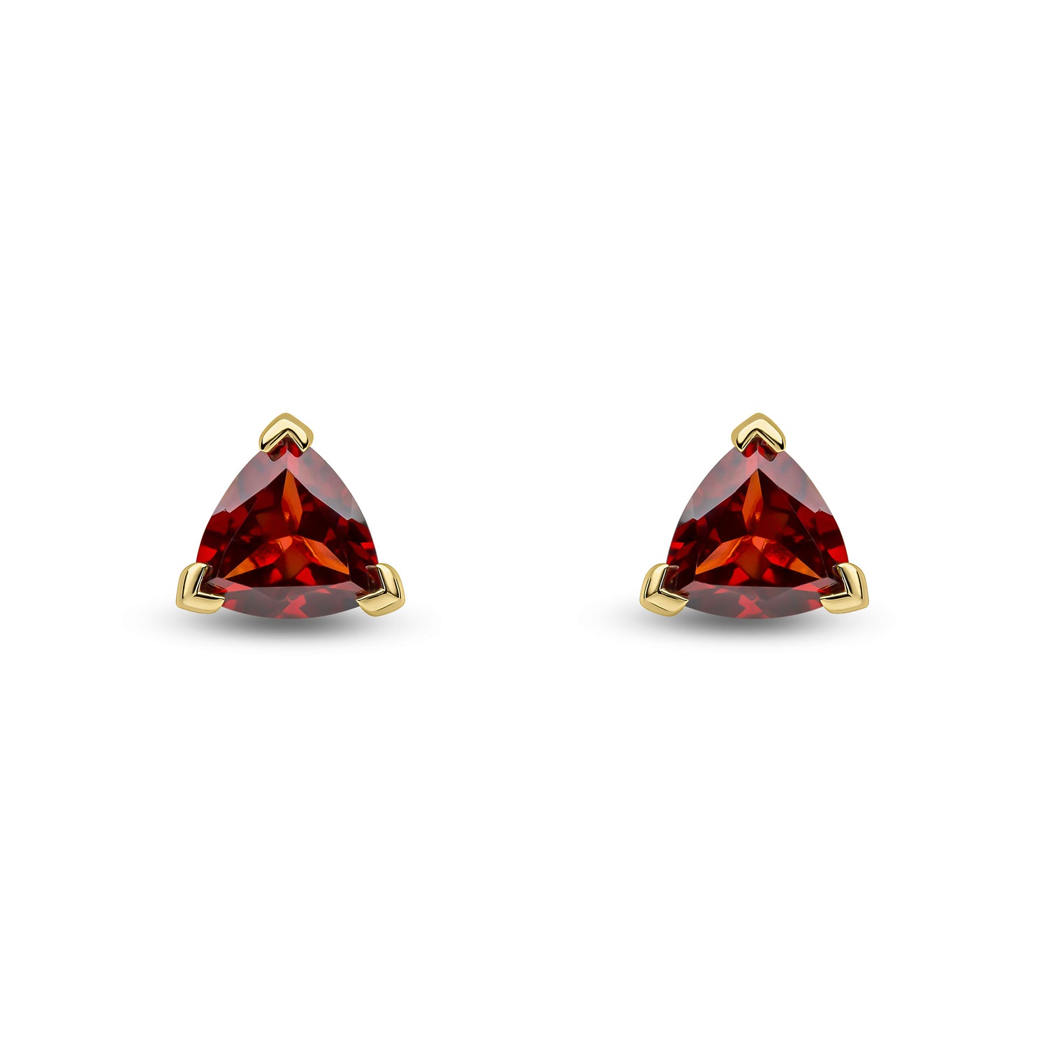 9ct Yellow Gold Trillion Cut Natural Garnet Stud Earrings