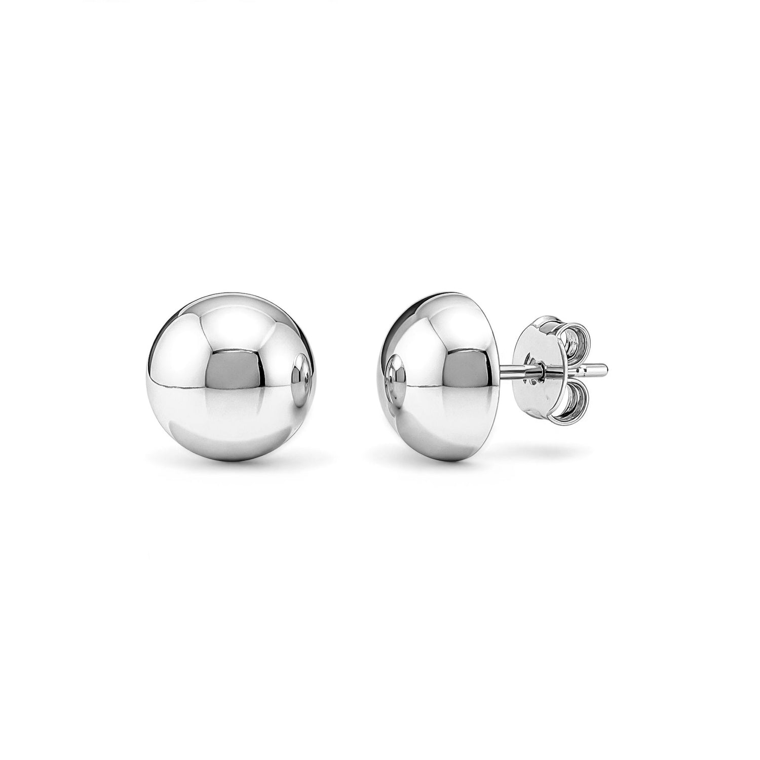9ct White Gold Polished High Dome Button Stud Earrings — 10mm
