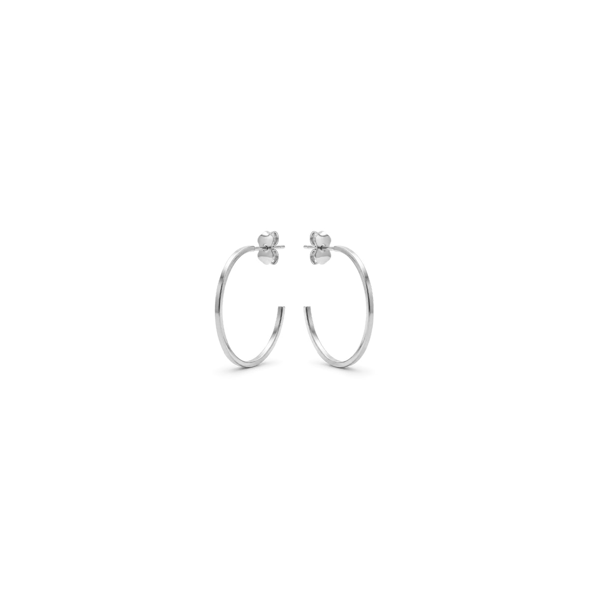 9ct White Gold Thin Square Tube Hoop Earrings with Peg and Scroll Fittings — 22mm