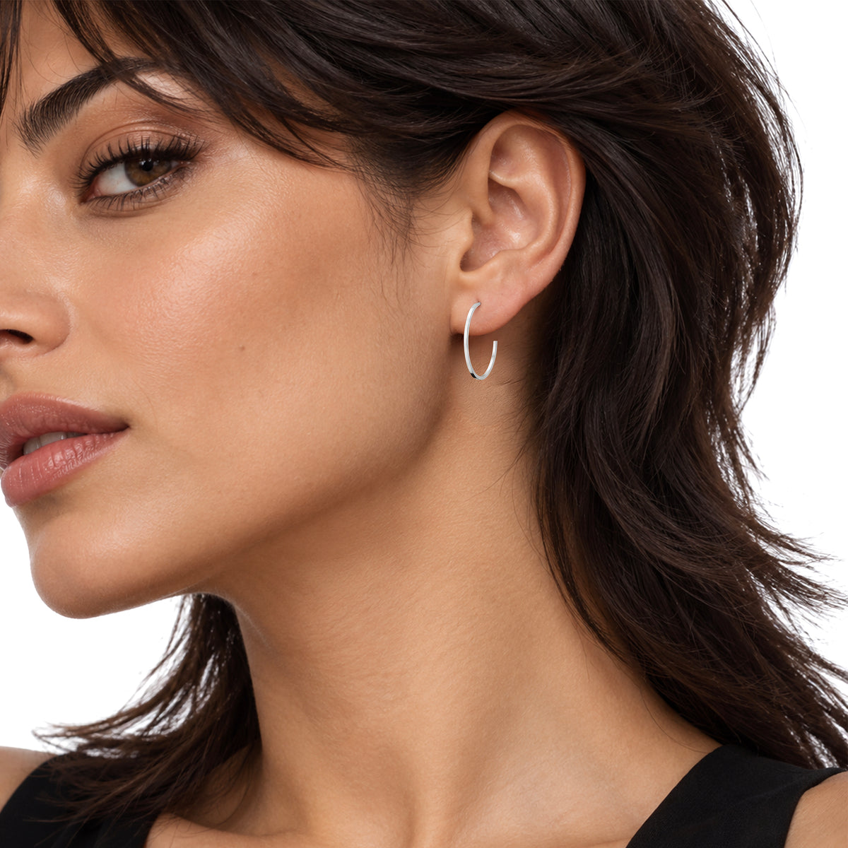 9ct White Gold Thin Square Tube Hoop Earrings with Peg and Scroll Fittings — 22mm