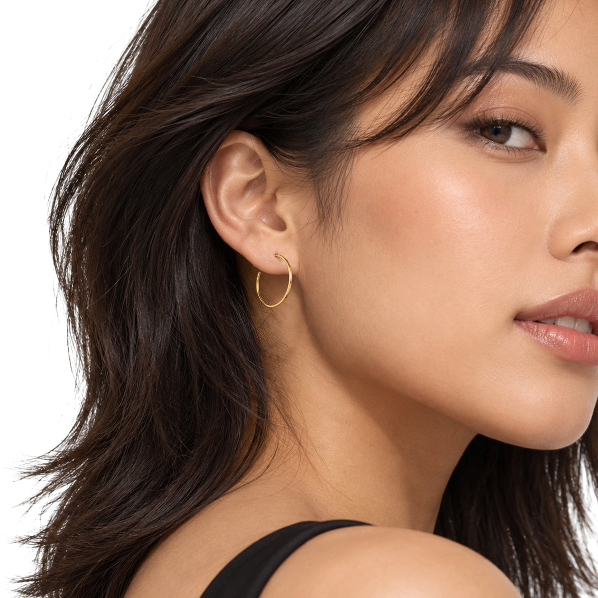 9ct Gold Square Tube Hoop Earrings with Peg and Scroll Fittings — 22mm