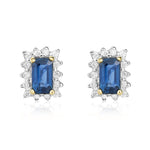 9ct Yellow Gold Octagonal Natural Sapphire & Diamond Cluster Stud Earrings — 5x3mm
