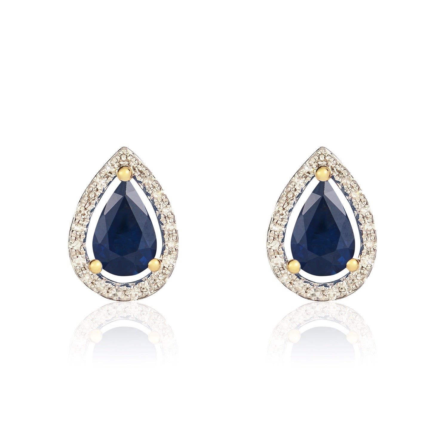 9ct Yellow Gold Pear Shaped Natural Sapphire and Diamond Cluster Earrings — 6x4mm