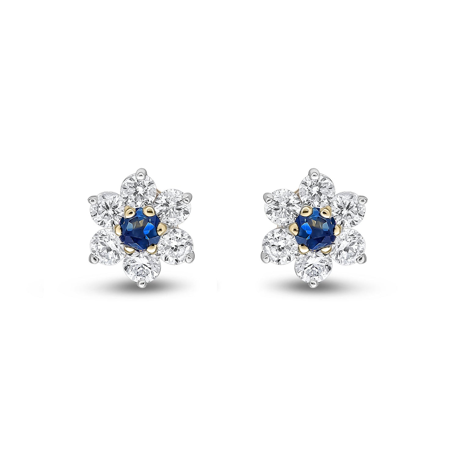 9ct Yellow Gold Round Natural Sapphire and Diamond Cluster Earrings