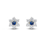 9ct Yellow Gold Round Natural Sapphire & Diamond Claw Set Cluster Stud Earrings
